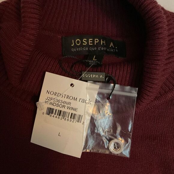 Joseph A Sweater Pullover Turtleneck Maroon Windsor Wine Faux Button Cuff Large - Picture 3 of 8